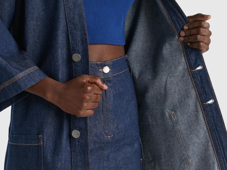 Chambray Kimono Jacket B4BF265 Benetton Women Dark Blue