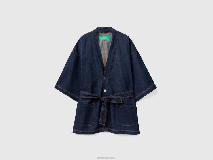 Chambray Kimono Jacket B4BF265 Benetton Women Dark Blue