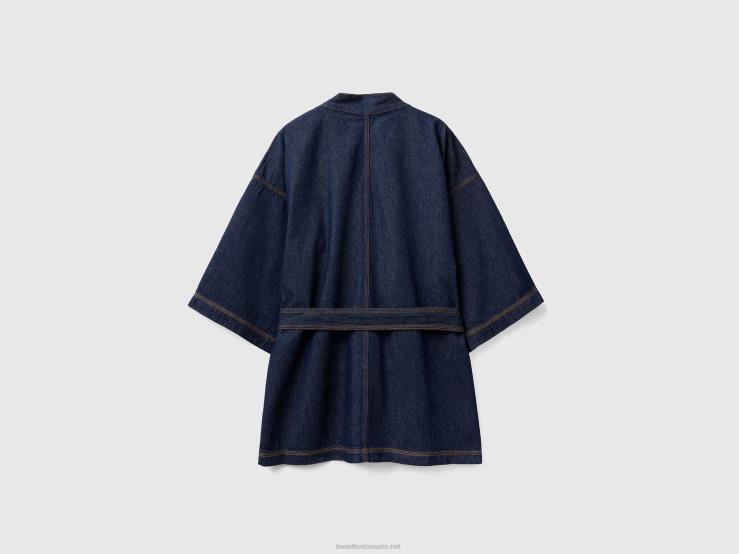 Chambray Kimono Jacket B4BF265 Benetton Women Dark Blue