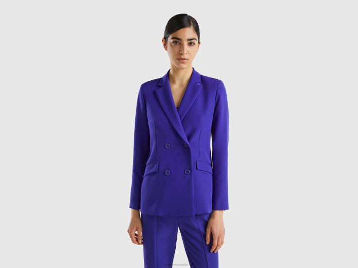 Double-Breasted Blazer B4BF253 Benetton Women Bright Blue