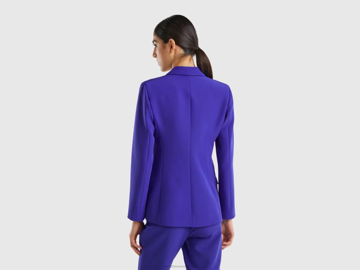 Double-Breasted Blazer B4BF253 Benetton Women Bright Blue