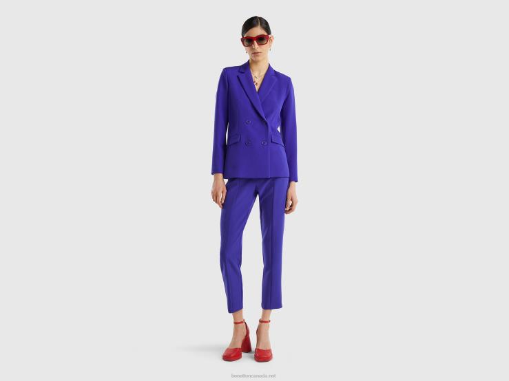Double-Breasted Blazer B4BF253 Benetton Women Bright Blue