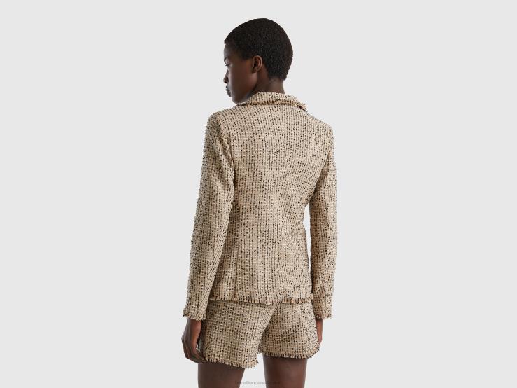 Double-Breasted Blazer In Tweed B4BF256 Benetton Women Beige