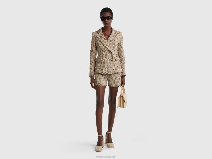 Double-Breasted Blazer In Tweed B4BF256 Benetton Women Beige