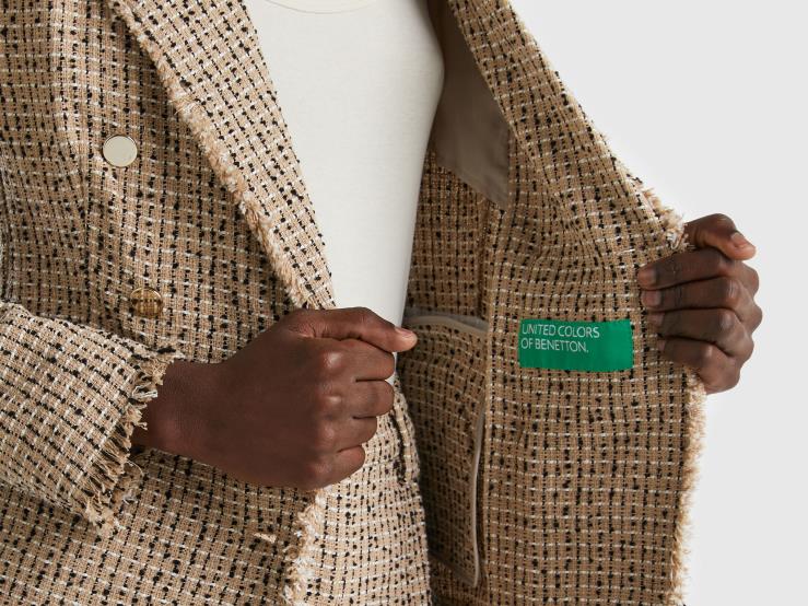 Double-Breasted Blazer In Tweed B4BF256 Benetton Women Beige