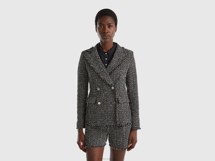 Double-Breasted Blazer In Tweed B4BF267 Benetton Women Black