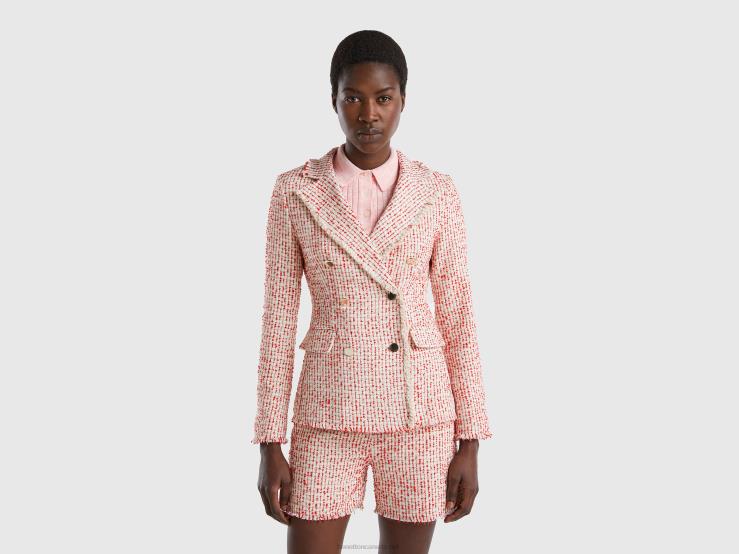 Double-Breasted Blazer In Tweed B4BF3719 Benetton Women Pink