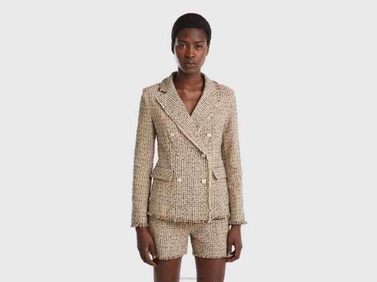 Double-Breasted Blazer In Tweed B4BF3732 Benetton Women Beige