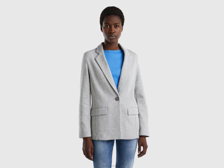Fitted Blazer With Pockets B4BF277 Benetton Women Light Gray