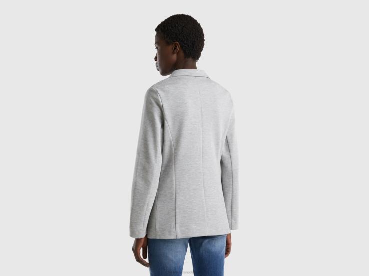 Fitted Blazer With Pockets B4BF277 Benetton Women Light Gray