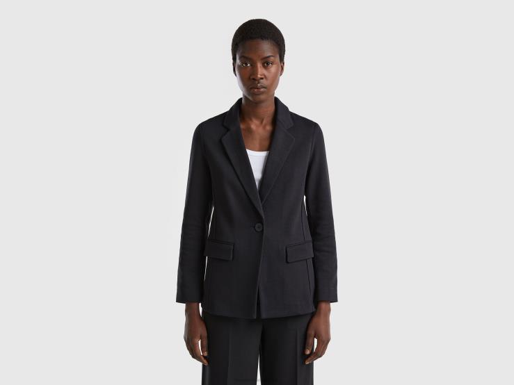 Fitted Blazer With Pockets B4BF3751 Benetton Women Black