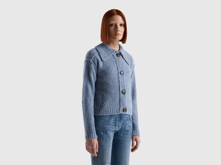 Jacket In Boucl茅 Yarn B4BF263 Benetton Women Periwinkle