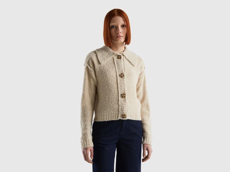 Jacket In Boucl茅 Yarn B4BF269 Benetton Women Beige