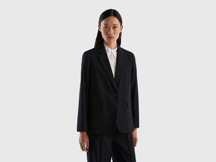 Lined Flowy Blazer B4BF3720 Benetton Women Black
