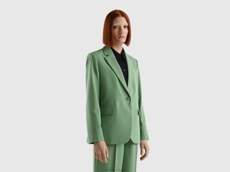 Lined Flowy Blazer B4BF3735 Benetton Women Green