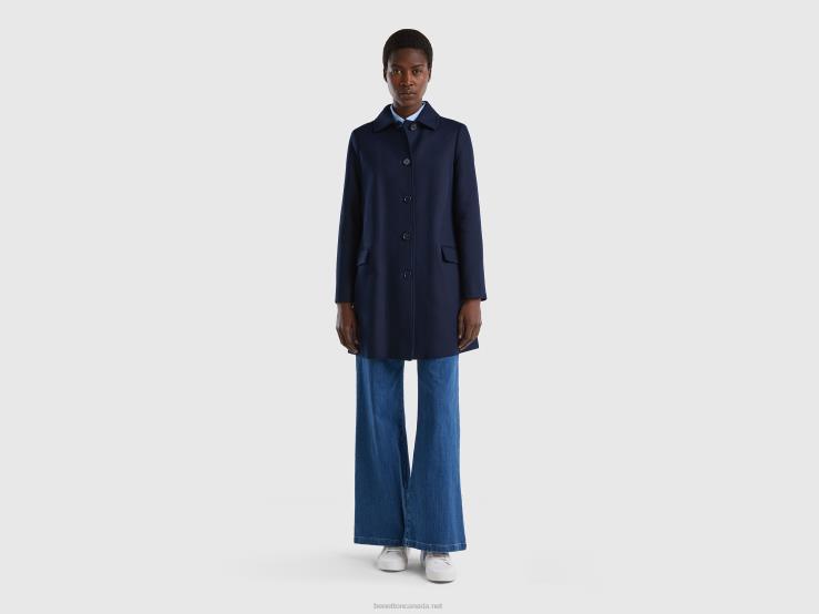 Duster Coat In Pure Cotton B4BF3718 Benetton Women Dark Blue