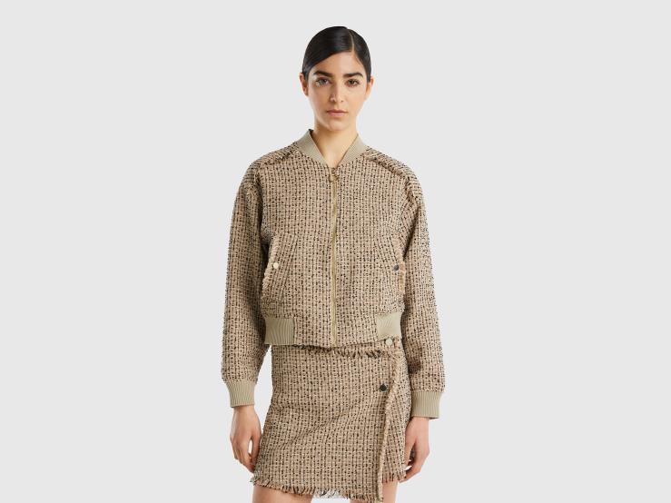 Bomber In Tweed B4BF266 Benetton Women Beige