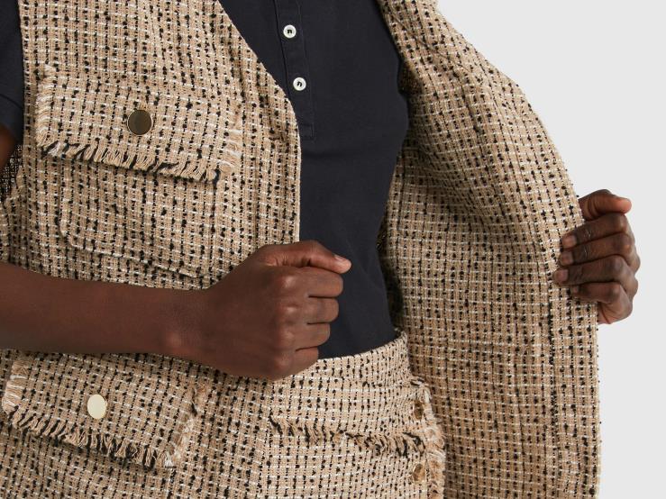 Beige Boucl茅 Vest B4BF3716 Benetton Women Beige