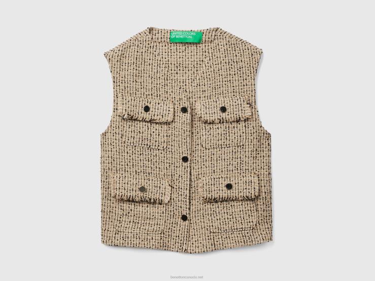 Beige Boucl茅 Vest B4BF3716 Benetton Women Beige