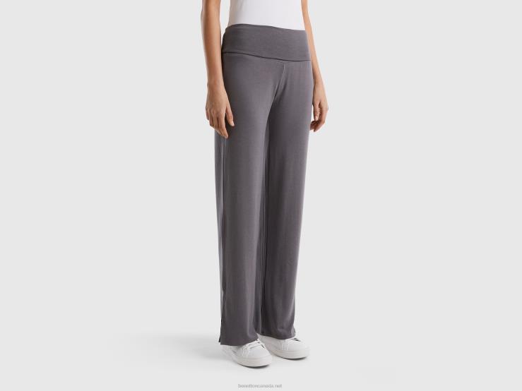 Flowy High-Waisted Trousers B4BF903 Benetton Women Dark Gray
