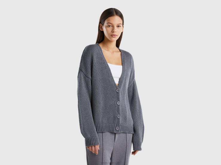 Cardigan In Cotton Blend B4BF894 Benetton Women Gray