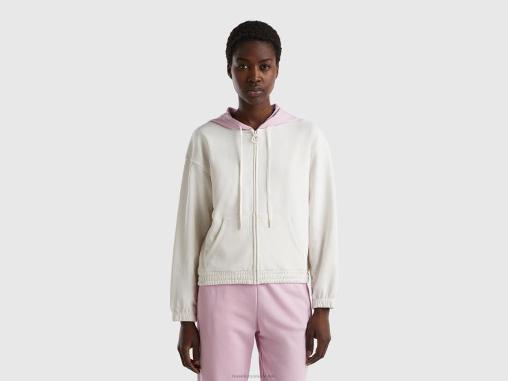 Clashing Hoodie B4BF4199 Benetton Women Creamy White