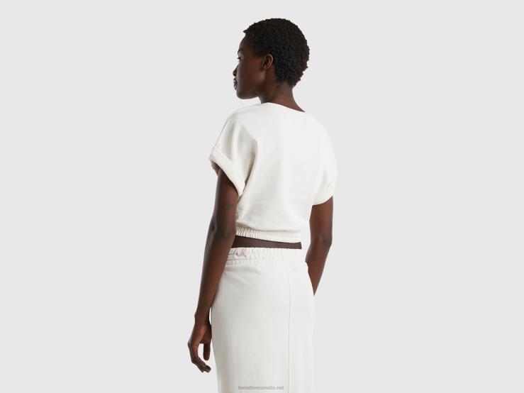 Short Sleeve Sweatshirt B4BF4201 Benetton Women Creamy White