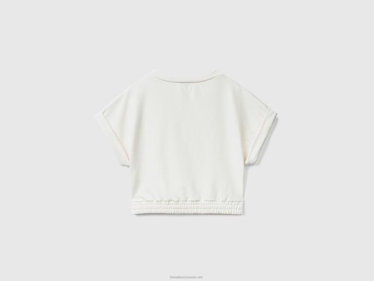 Short Sleeve Sweatshirt B4BF4201 Benetton Women Creamy White