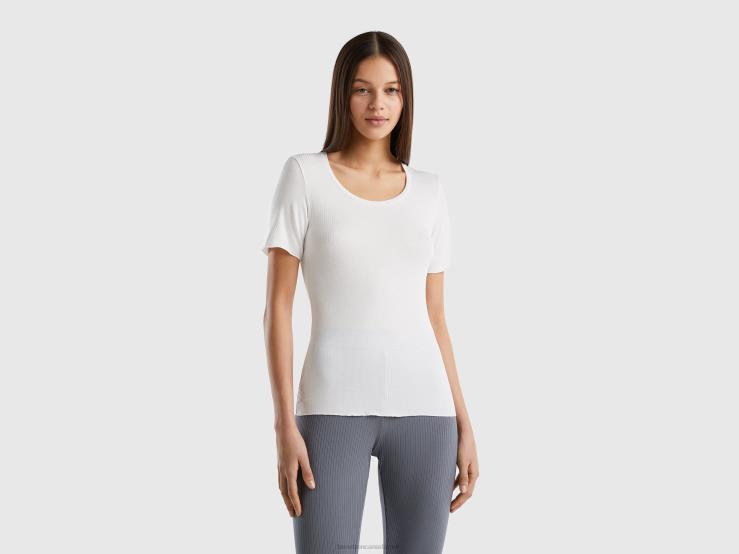 Slim Fit Ribbed T-Shirt B4BF4195 Benetton Women Creamy White