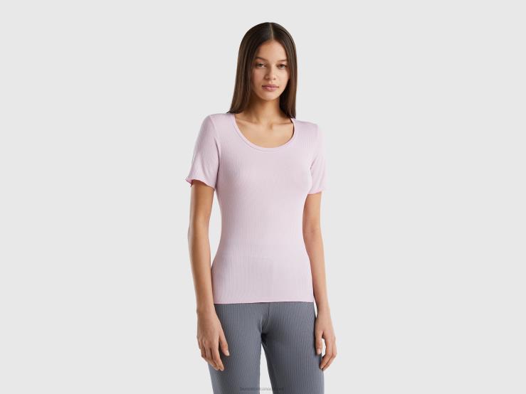 Slim Fit Ribbed T-Shirt B4BF4205 Benetton Women Lilac