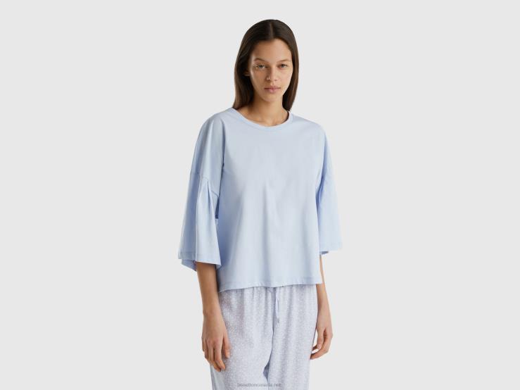 T-Shirt In Long Fiber Cotton B4BF4194 Benetton Women Sky Blue