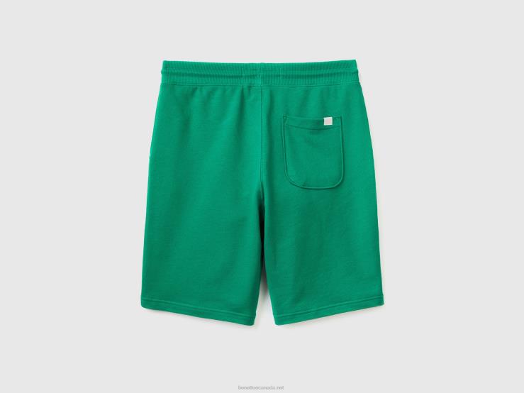 100% Cotton Sweat Bermudas B4BF1426 Benetton Women Dark Green