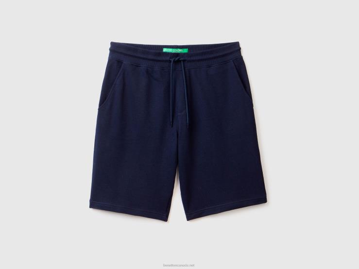 100% Cotton Sweat Bermudas B4BF4663 Benetton Women Dark Blue
