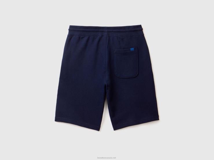 100% Cotton Sweat Bermudas B4BF4663 Benetton Women Dark Blue