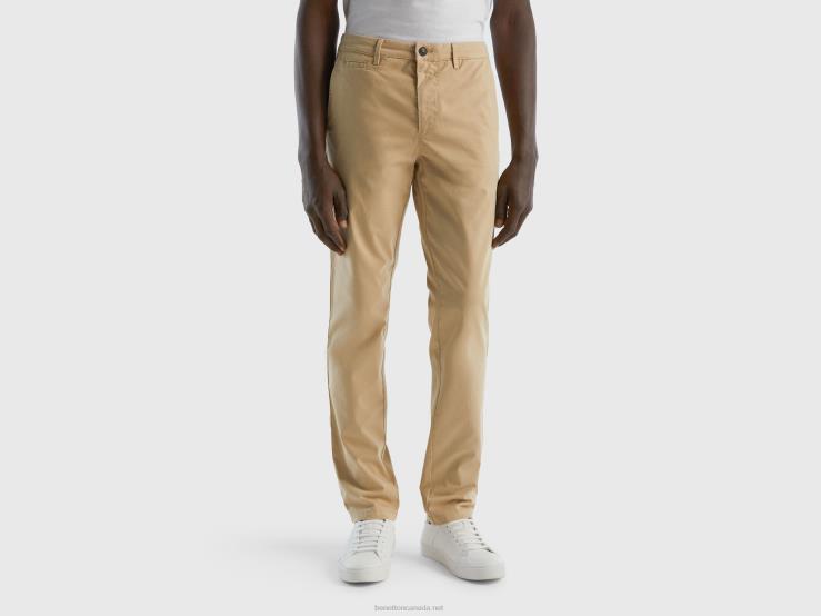 Beige Slim Fit Chinos B4BF4655 Benetton Women Beige