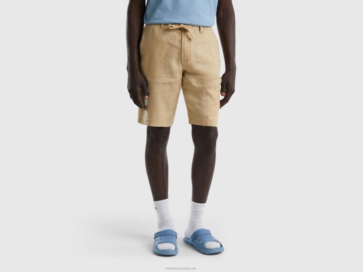 Bermudas In 100% Linen B4BF1431 Benetton Women Beige