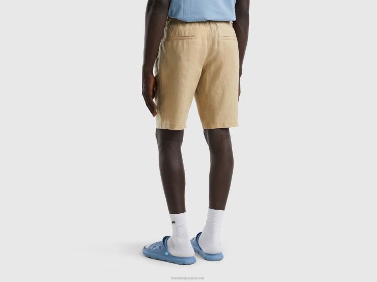 Bermudas In 100% Linen B4BF1431 Benetton Women Beige