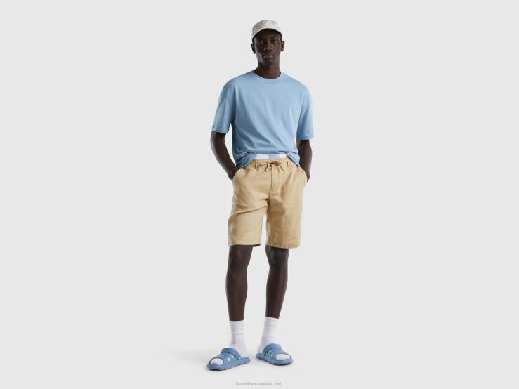 Bermudas In 100% Linen B4BF1431 Benetton Women Beige
