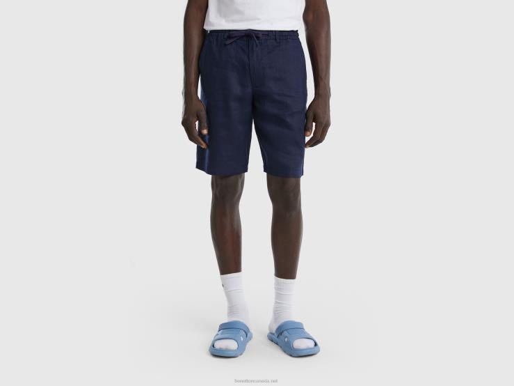 Bermudas In 100% Linen B4BF1454 Benetton Women Dark Blue