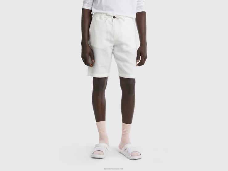 Bermudas In 100% Linen B4BF4659 Benetton Women Creamy White