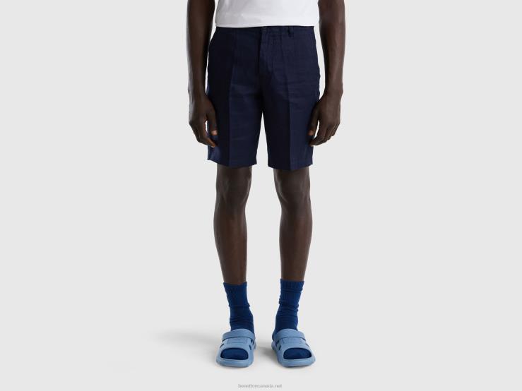Bermudas In Pure Linen B4BF1462 Benetton Women Dark Blue