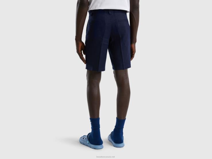 Bermudas In Pure Linen B4BF4648 Benetton Women Dark Blue