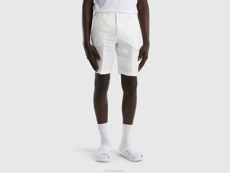 Bermudas In Pure Linen B4BF4656 Benetton Women Creamy White
