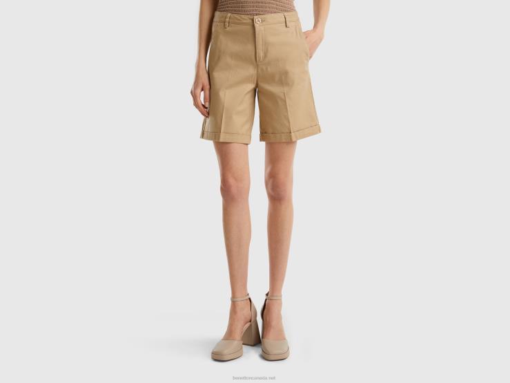 Bermudas In Stretch Cotton B4BF620 Benetton Women Beige