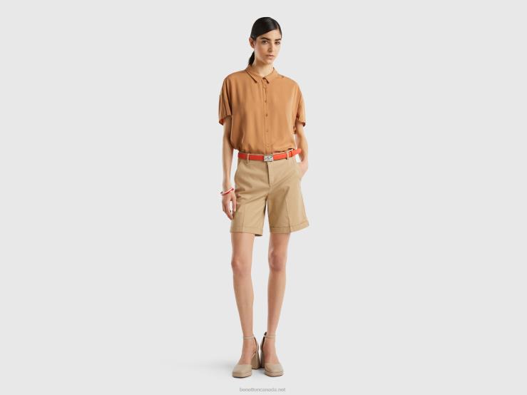 Bermudas In Stretch Cotton B4BF620 Benetton Women Beige