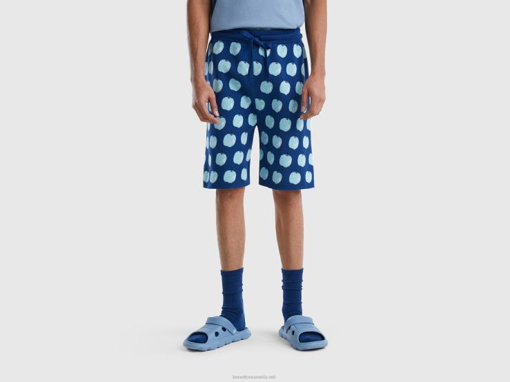 Blue Bermudas With Apple Pattern B4BF1428 Benetton Women Blue