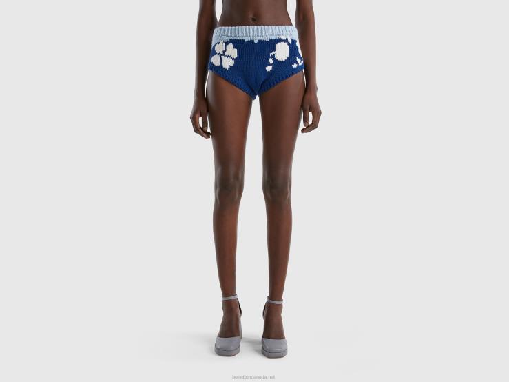 Blue Culottes With Floral Inlay B4BF4037 Benetton Women Blue