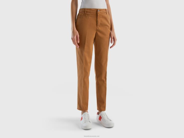 Camel Slim Fit Cotton Chinos B4BF601 Benetton Women Camel