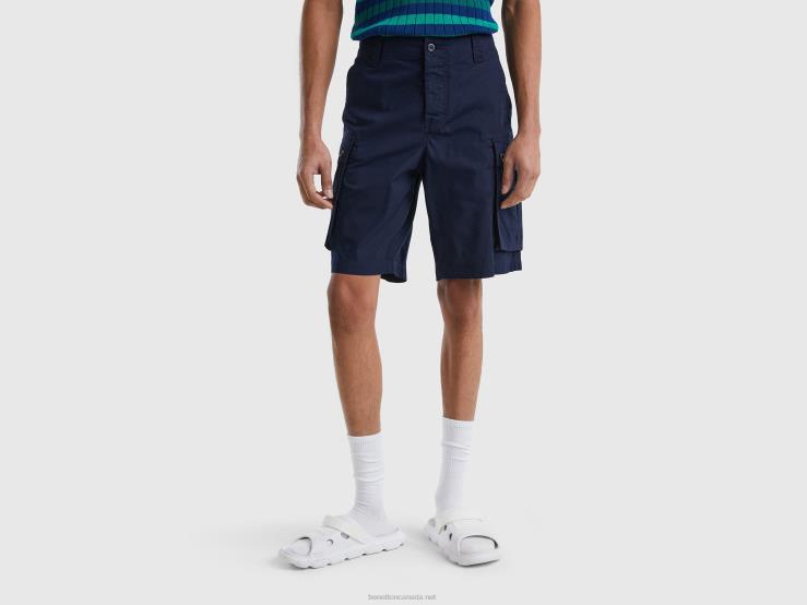 Cargo Bermudas In Pure Cotton B4BF4642 Benetton Women Dark Blue