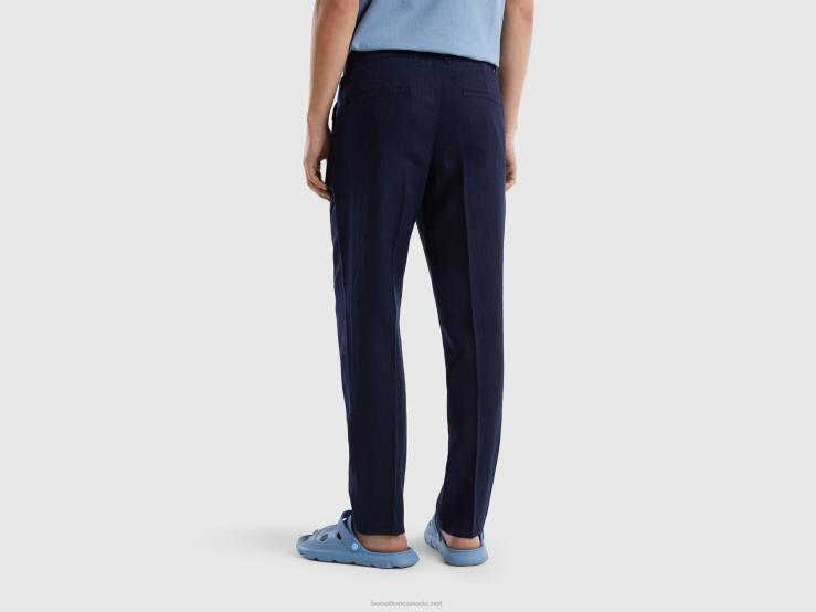 Chinos In Pure Linen B4BF4649 Benetton Women Dark Blue